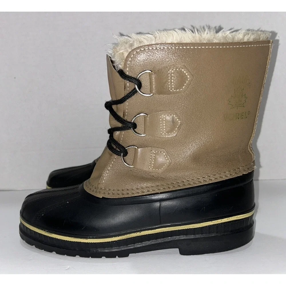 Ram Sorel Women's boots Size 5 Tan Fur Trim Water Resistant Winter Wool‎ Lined